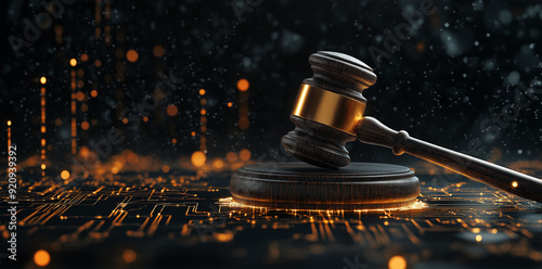 Gavel with futuristic digital background