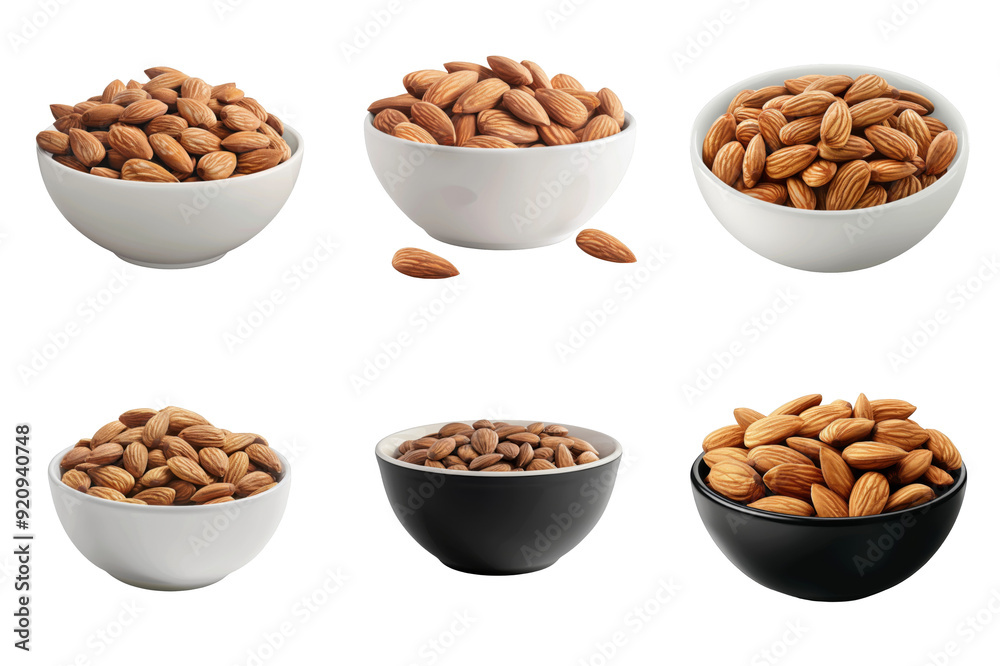 Almonds in White and Black Bowls Almonds in White and Black Bowls