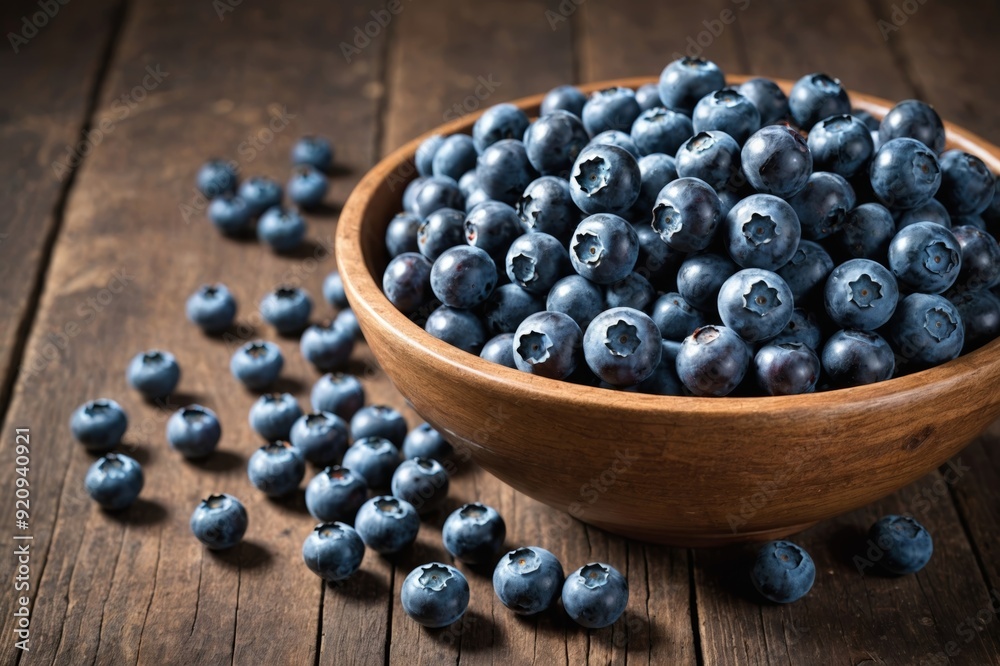 Bowl of fresh blueberries on rustic wooden table Bowl of fresh blueberries on rustic wooden table