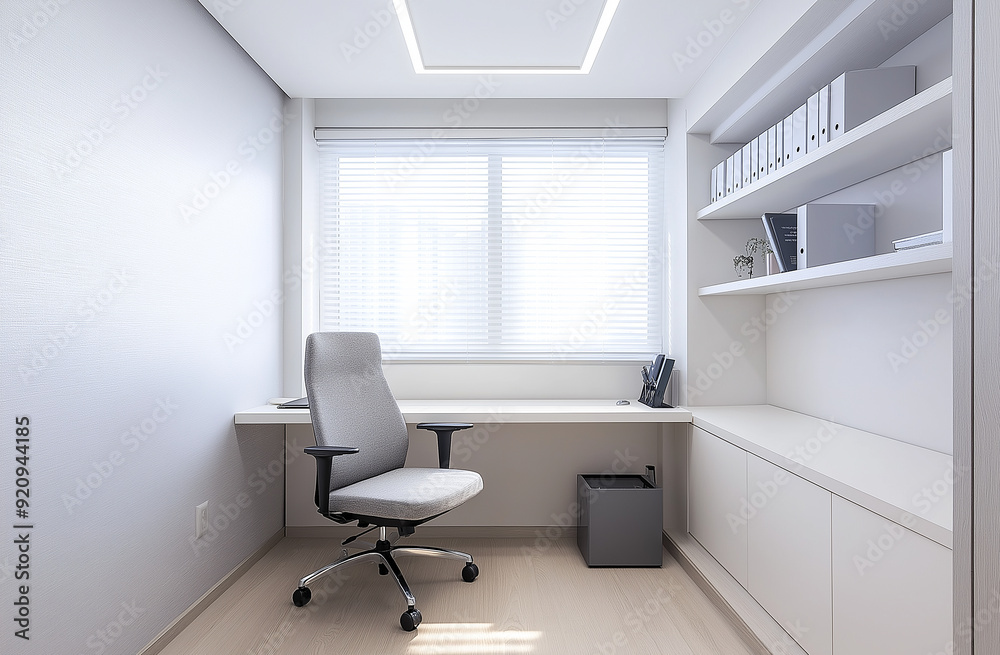 a room with a desk and a window with a chair and a phone on the shelf a room with a desk and a window with a chair and a phone on the shelf