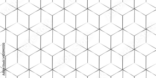 seamless abstract black and white cube pattern with square hexagon tile, cube grid mosaic honeycomb diamond triangle structure shape wallpaper.