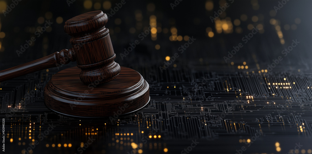 Gavel with futuristic digital background Gavel with futuristic digital background