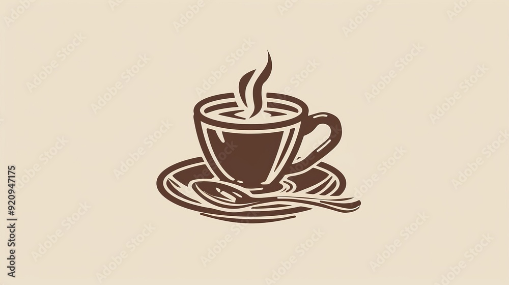A coffee cup icon with a saucer and spoon, perfect for a menu. A coffee cup icon with a saucer and spoon, perfect for a menu.