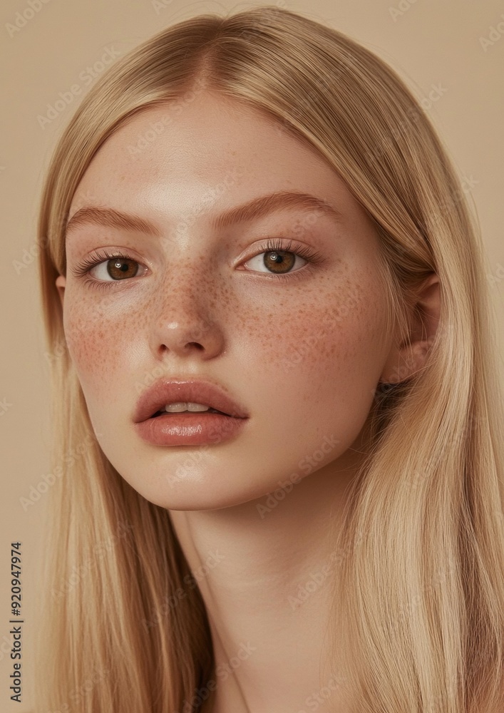 A blonde woman with a light brown face and red hair
