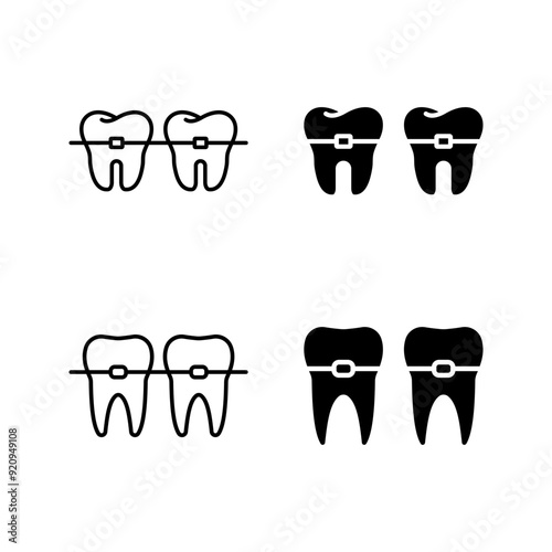 Braces icon set, Stomatology Dental care color editable