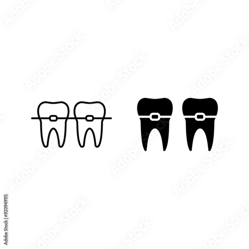 Braces icon set, Stomatology Dental care color editable