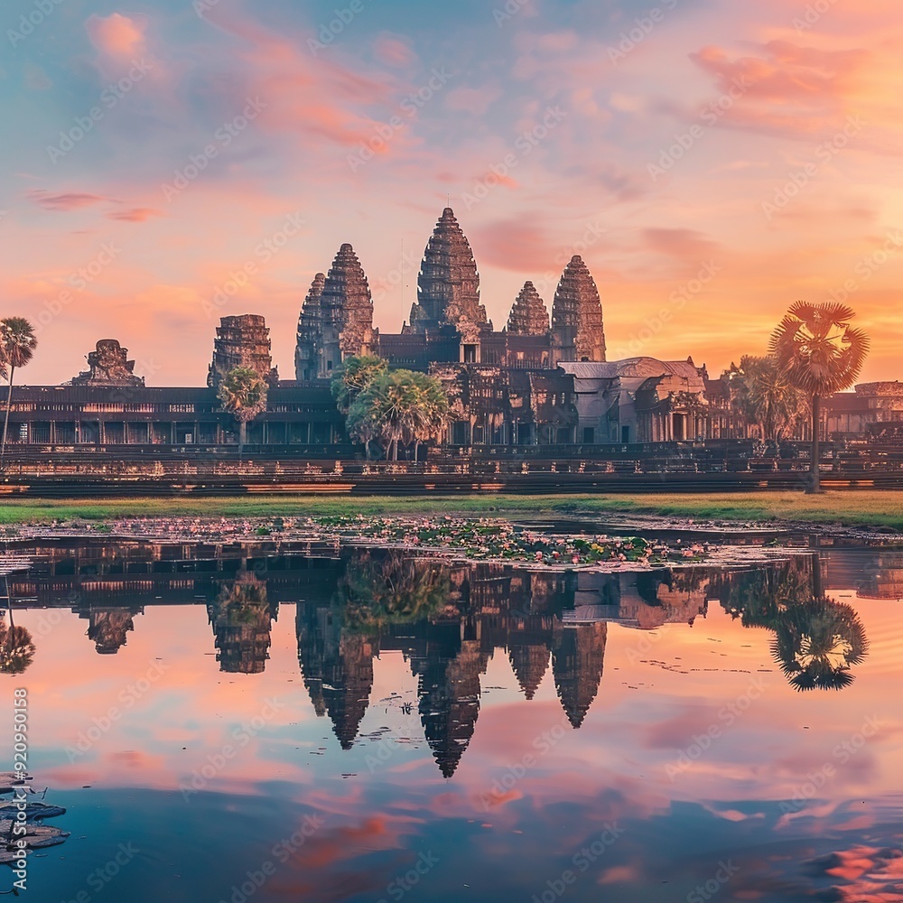 Obraz premium Serene Sunrise at Angkor Wat, Cambodia