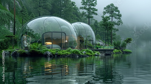 pavilion in the park The ecosystem synthesizes an artificial biosphere dome in extreme conditions.