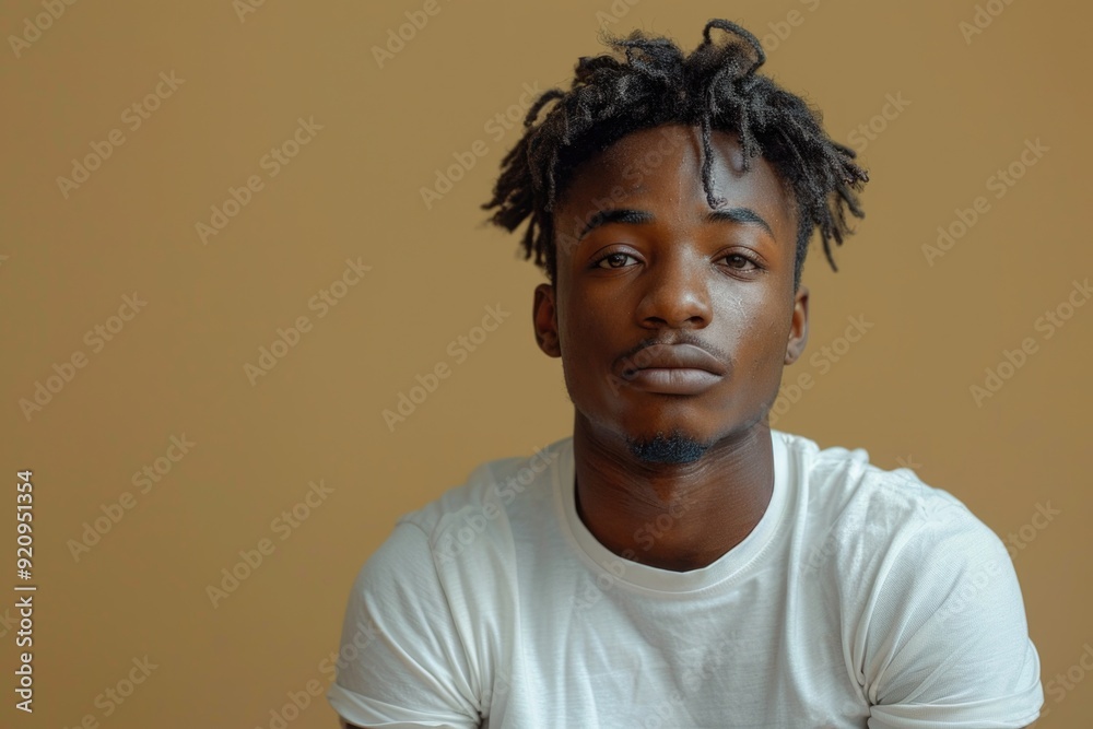 Portrait of a young African American man holding an empty wallet against beige background, looking Portrait of a young African American man holding an empty wallet against beige background, looking
