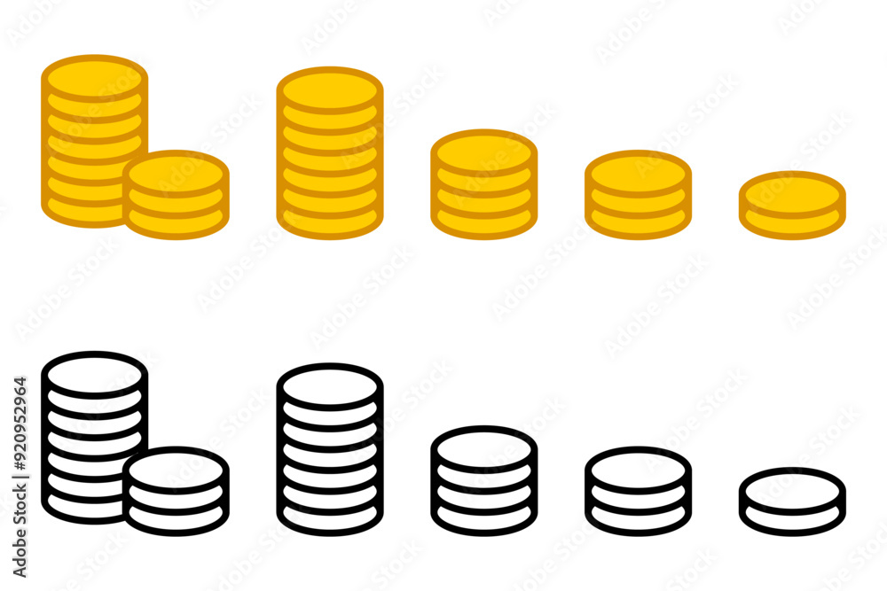 Coins stack icon. Golden coin symbol. Money sign. Change illustration. Cash pictogram. Coins stack icon. Golden coin symbol. Money sign. Change illustration. Cash pictogram.