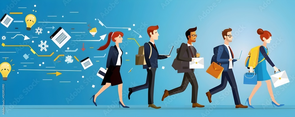 Business People Walking With Briefcases and Ideas. Business People Walking With Briefcases and Ideas.