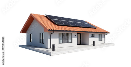 Solar Energy House - 3D Render Ray Traced of a House With Photovoltaic Panels