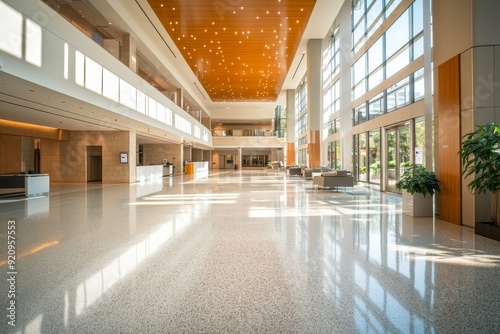 Wallpaper Mural A spacious lobby showcases gleaming terrazzo floors, high ceilings, and large windows, creating a bright and inviting atmosphere in a contemporary setting Torontodigital.ca