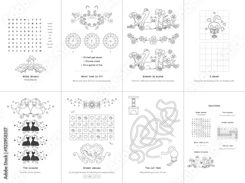 Set of seven games. Cats Theme. English language. Set No. 2.