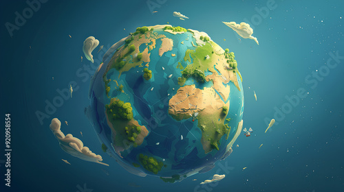 The Earth Space Planet 3D illustration background, beautiful earth, cartoon style, 3d rendering, Generative AI