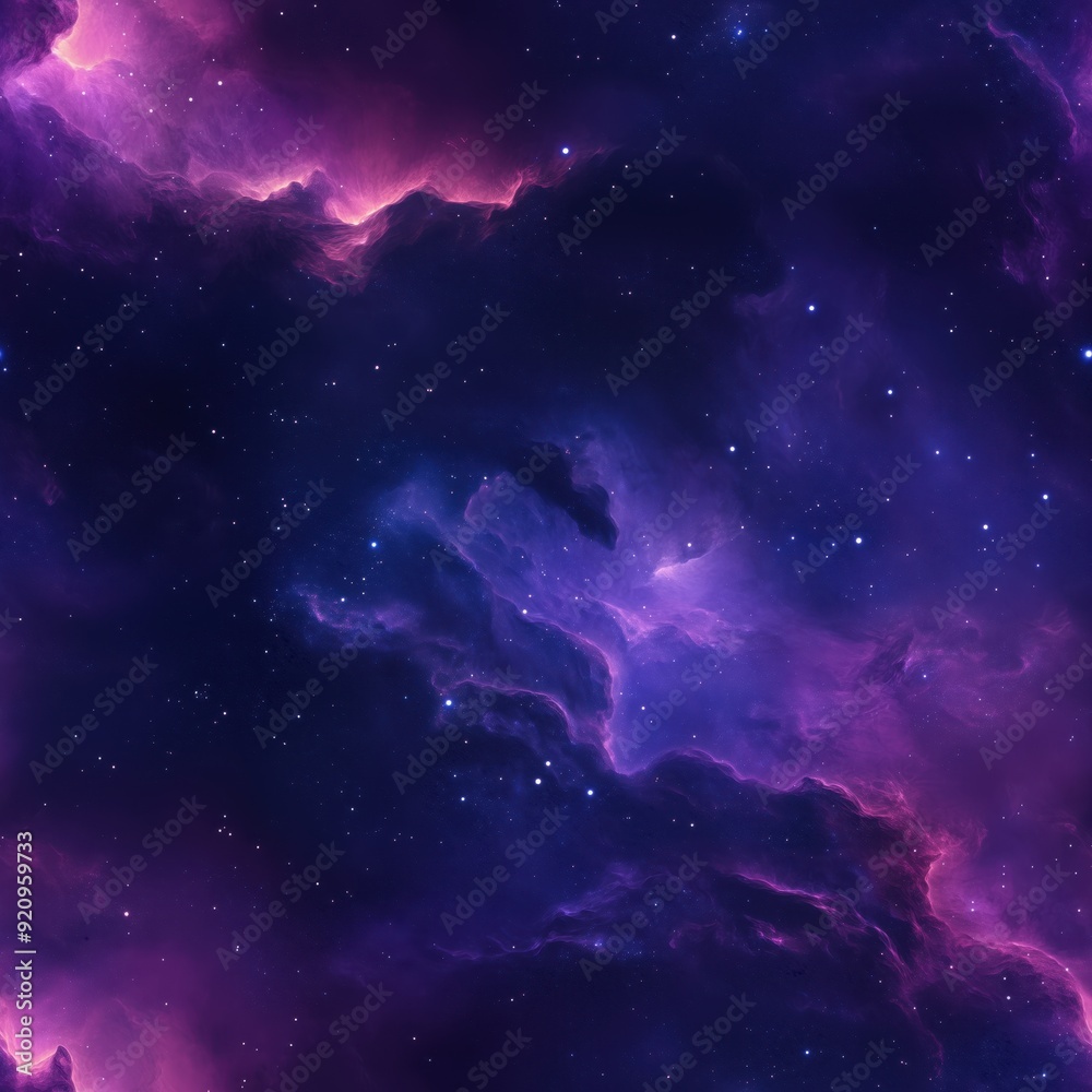 Fototapeta premium Nebula and stars with pink and purple tones, seamless tile pattern