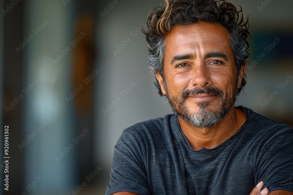 Cheerful Hispanic Man with Crossed Arms, Smiling at Camera, Positive and Confident on Isolated Bac Cheerful Hispanic Man with Crossed Arms, Smiling at Camera, Positive and Confident on Isolated Bac