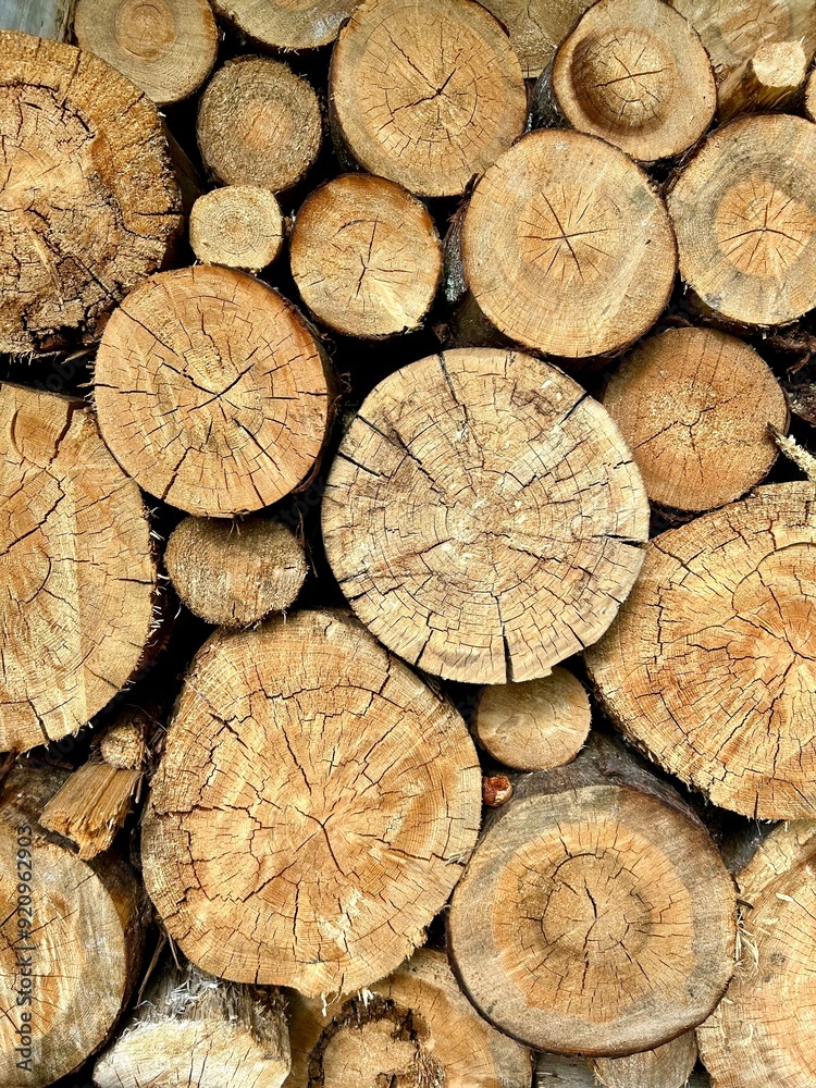 Naklejka premium many end cuts of tree trunks 