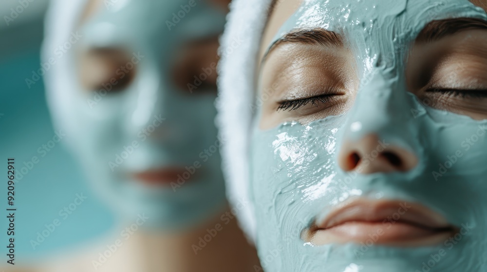 A close-up photo capturing the serene expressions of two people with blue face masks covering their faces, taken during a skincare and relaxation session at a spa. A close-up photo capturing the serene expressions of two people with blue face masks covering their faces, taken during a skincare and relaxation session at a spa.