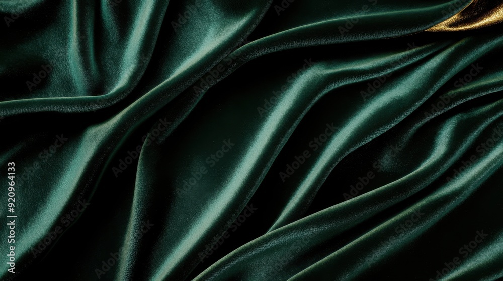 Luxurious Green Satin Fabric with Golden Accents Drapery Background Luxurious Green Satin Fabric with Golden Accents Drapery Background
