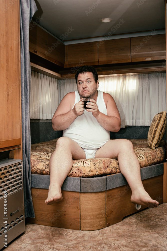 Early morning. A poor man lives in a trailer park. Early morning. A poor man lives in a trailer park.
