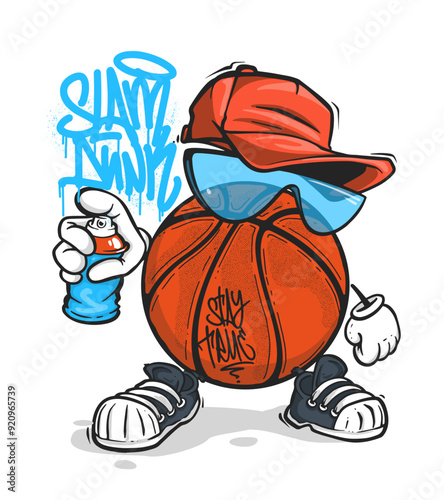 Basketball slam dunk t-shirt print design. Spray graffiti street art