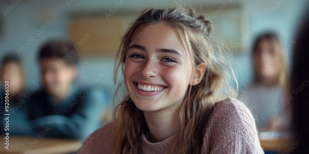 Smiling student in classroom Smiling student in classroom