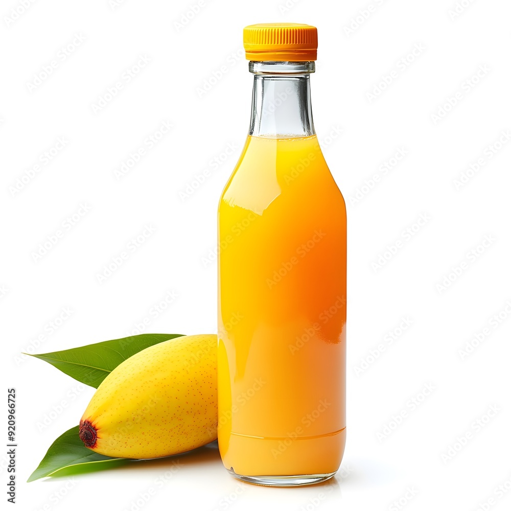 Refreshing Mango Juice in a Bottle with a Mango Refreshing Mango Juice in a Bottle with a Mango