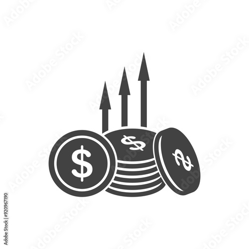 Dollar rate increase sign cent coins, Money payout investment icon, Dollar growth vector sign isolated.