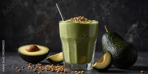 A creamy and satisfying smoothie made with avocado banana and buckwheat rich in healthy fats and protein for a wellbalanced meal. photo