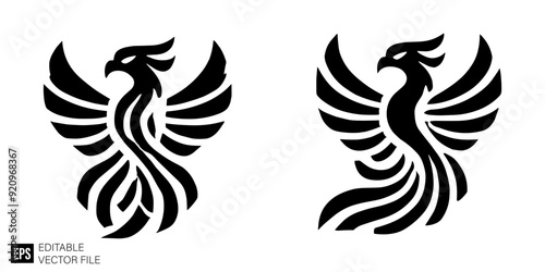 set of phoenix tribal tattoo Illustrations Clip Art  Graphic Design Elements Black and White Vector Silhouette