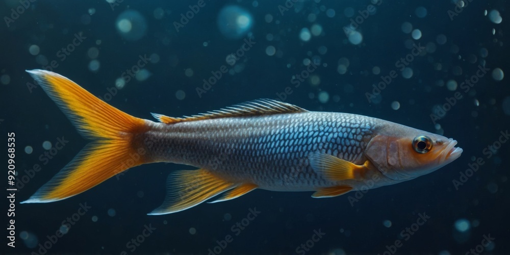 Fototapeta premium A mesmerizing glimpse into the intricate and shimmering world of a fish, highlighting its unique beauty and captivating mystery.