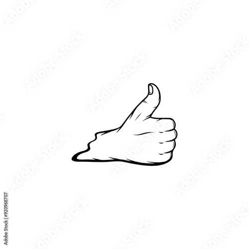 right hand gives thumbs up to the front showing the back of the hand in black and white vector line art