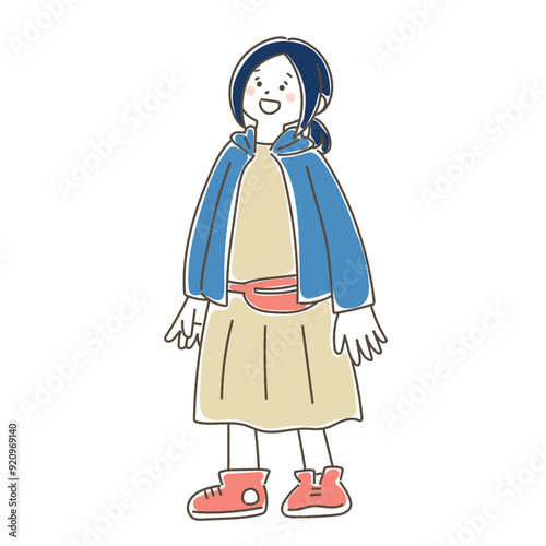 立って上を見上げる女性のゆるいイラスト
