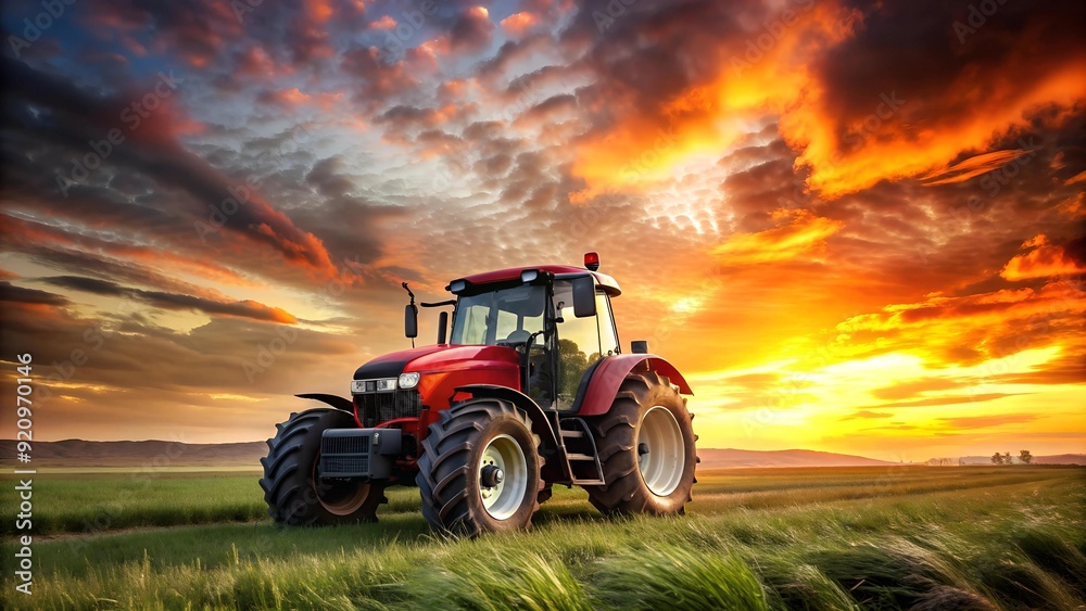 The Mighty Red Tractor - A Beacon of Strength in the Sunset AI generated The Mighty Red Tractor - A Beacon of Strength in the Sunset AI generated