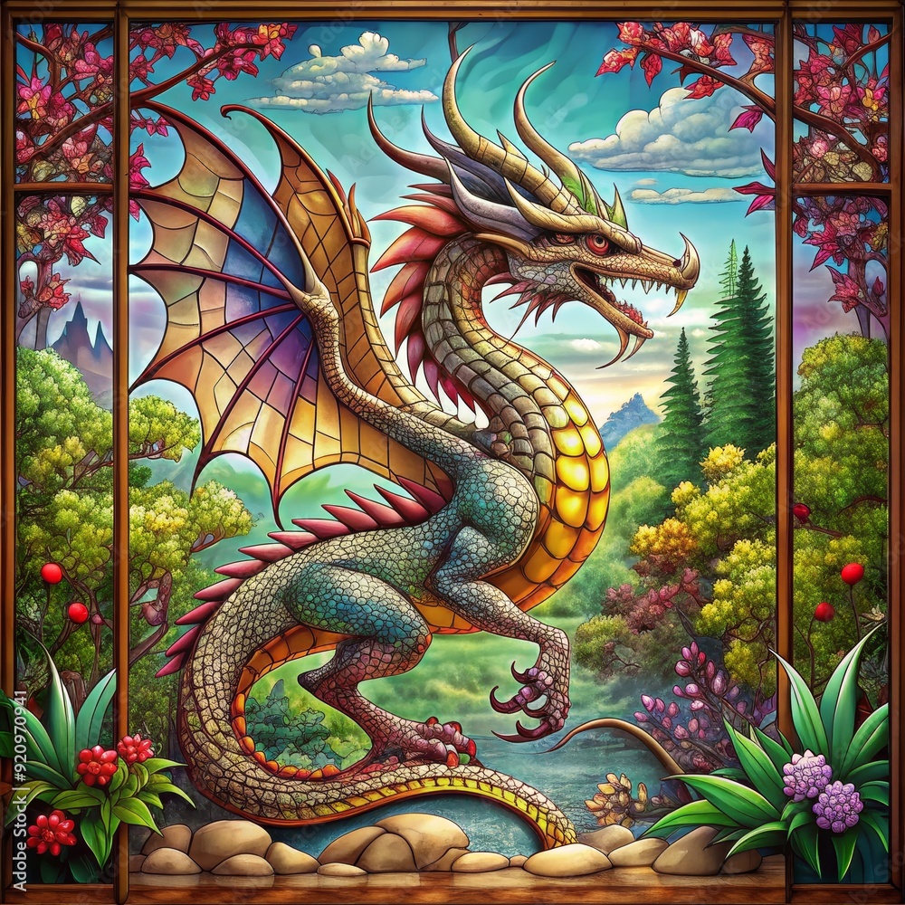Fototapeta premium A majestic Chinese dragon statue on a temple roof, showcasing traditional oriental design and ancient cultural symbolism