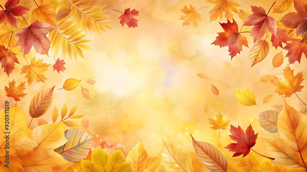 Golden Autumn Leaves Watercolor Background AI Generated Golden Autumn Leaves Watercolor Background AI Generated