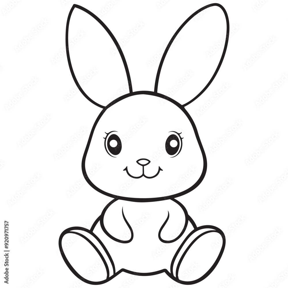 Bunny Outline Design, Bunny Clipart, Cute Baby Bunny illustration in black and white Bunny Outline Design, Bunny Clipart, Cute Baby Bunny illustration in black and white