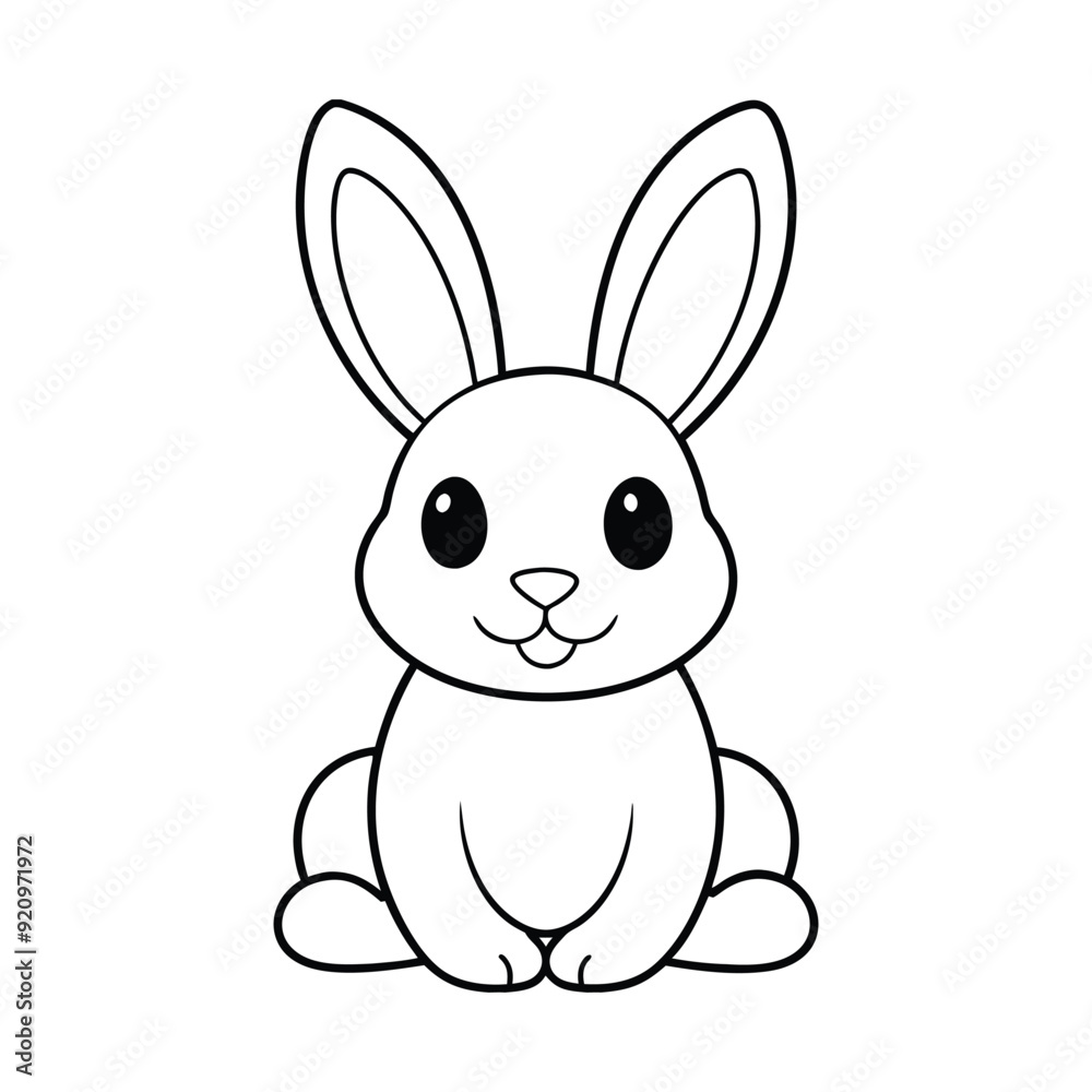 Bunny Outline Design, Bunny Clipart, Cute Baby Bunny illustration in black and white Bunny Outline Design, Bunny Clipart, Cute Baby Bunny illustration in black and white
