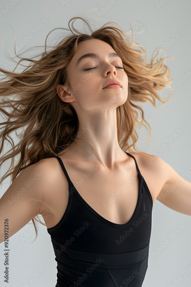 Beautiful Woman Practicing Yoga Indoors Against a Solid Background, Emphasizing Serenity and Fitness Beautiful Woman Practicing Yoga Indoors Against a Solid Background, Emphasizing Serenity and Fitness