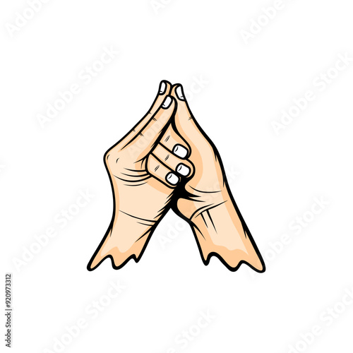hand gesture of tucking the fingers of the right hand in the left hand shankh mudra vector illustration