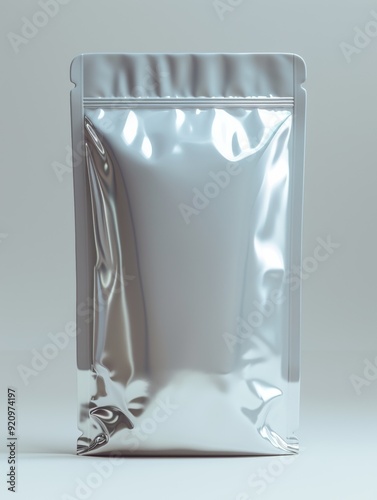 Mylar Pouch Mockup in a White Studio Setting with Isolated Background for Packaging Design and Product Presentation photo