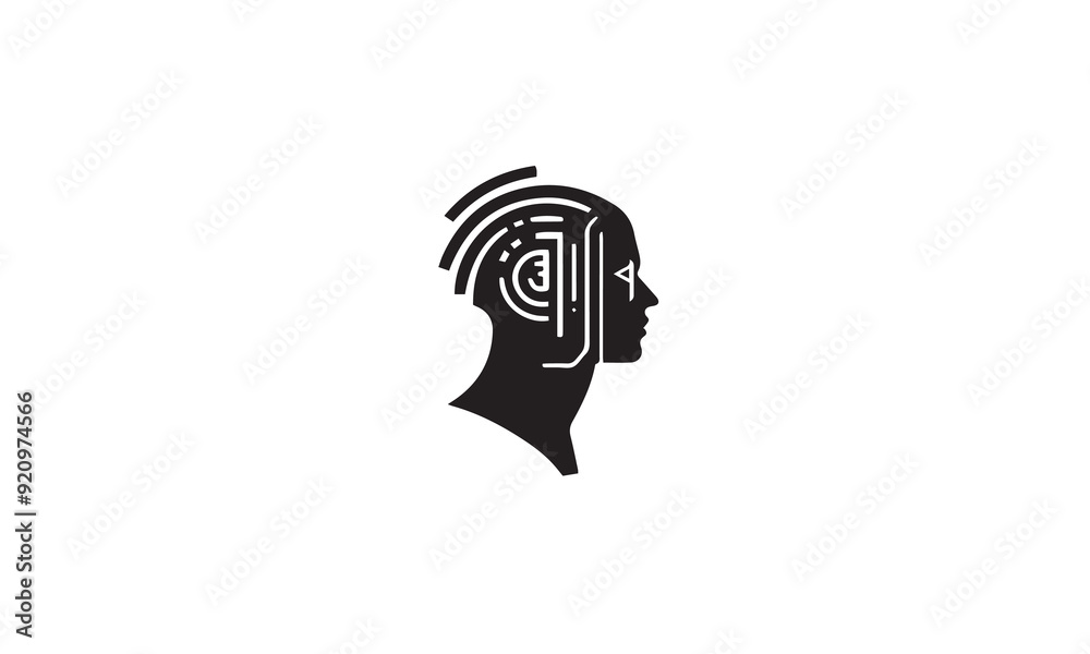 Human technology or human digital, head tech icon symbol, robot tech black logo design white background Human technology or human digital, head tech icon symbol, robot tech black logo design white background