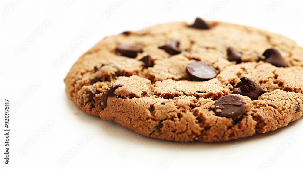 A close-up of a delicious-looking chocolate chip cookie. A close-up of a delicious-looking chocolate chip cookie.