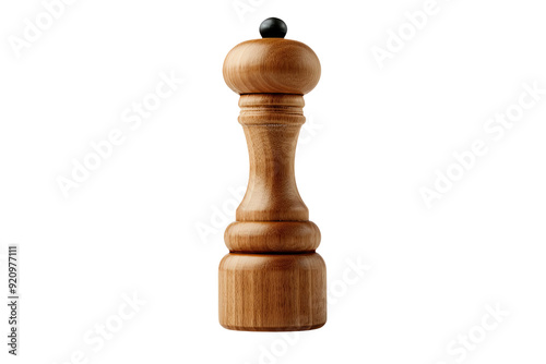 A stylish wooden pepper grinder isolated on transparent background