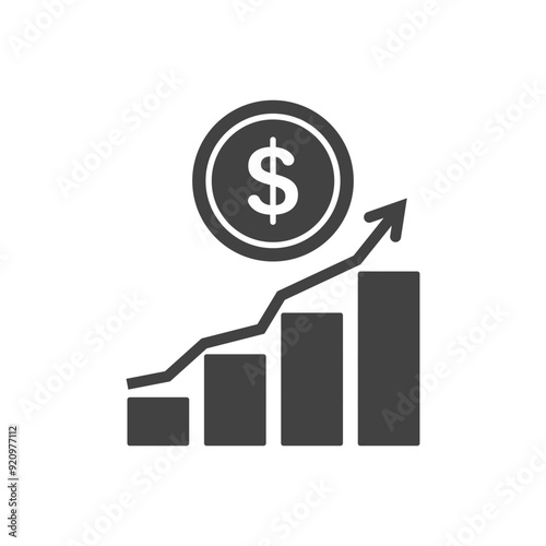 Dollar growth rate graph, Money payout investment icon, Dollar growth vector sign isolated.