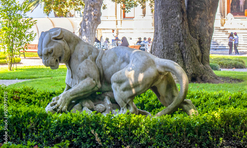 marble lion sculpture in the garden of Beylerbeyi Palace,  istanbul