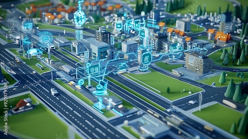 A futuristic autonomous city management system with digital infrastructure monitoring and AI-driven optimization