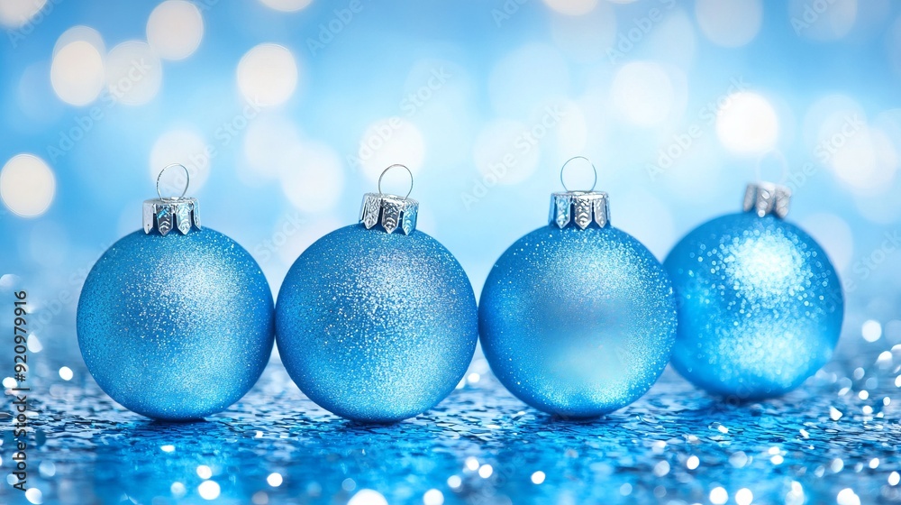 Blue Christmas Ornaments on Sparkling Background Blue Christmas Ornaments on Sparkling Background