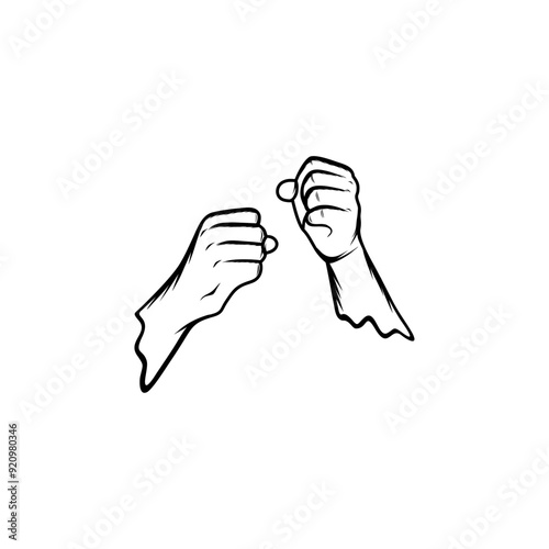 ready to fight right and left hand movements of a black and white vector line art